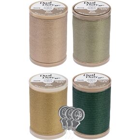 Coats & Clark Heavy Duty Thread S950-125 Yards Each Spool - 4 Color Value Pack Bundle with Bella's Crafts Needle Threaders (White Slate Chona Brown Black)