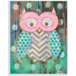 The Kids Room by Stupell Canvas Wall Art, 10x15, Multi Color Distressed Woodland Owl