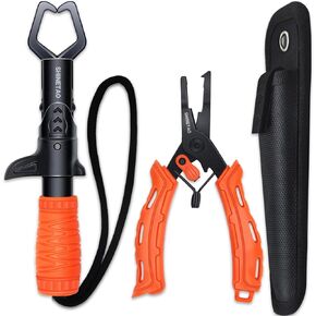 Stainless Steel Fishing Tool Kit Muti-Function Fishing Pliers with Line Cutter Hook Remover Split Ring Fish Lip Gripper Fly Ice Fishing Gear with TPR Handle Lanyard Sheath Fishing Gifts for Men