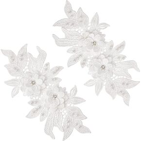 GORGECRAFT 1 Pair 3D Floral Embroidered Lace Applique Flower Bead Patches with Imitation Pearl Neckline Lace Trim for DIY Sewing Crafts Embellishments Wedding Party Dress Decoration Supplies, Black