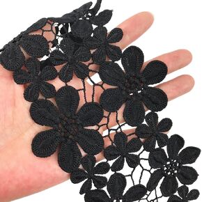 MMvolesy 1 Yards Black Daisy Flower Lace Trim Knitting Wedding Embroidered DIY Handmade Patchwork Ribbon Sewing Supplies Crafts