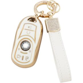 1797 Key Fob Cover for Buick Encore Enclave Envision Lacrosse Regal Accessories Bling Car Remote Key Chain Case Shell 6 Button White Gold TPU