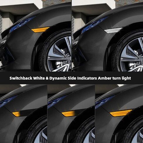 Gempro Switchback LED مصابيح جانبية LED بديلة لمصابيح إشارة الانعطاف المتتابعة لـ 2016-2021 Honda Civic باللون الأبيض والعنبر الديناميكي المصد الأمامي عاكس الضوء الشفاف، عبوتان in Kuwait