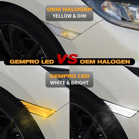 Gempro Switchback LED مصابيح جانبية LED بديلة لمصابيح إشارة الانعطاف المتتابعة لـ 2016-2021 Honda Civic باللون الأبيض والعنبر الديناميكي المصد الأمامي عاكس الضوء الشفاف، عبوتان in Kuwait