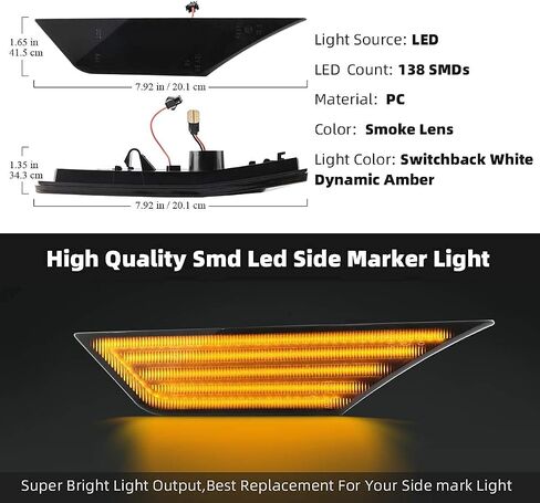 Gempro Switchback LED مصابيح جانبية LED بديلة لمصابيح إشارة الانعطاف المتتابعة لـ 2016-2021 Honda Civic باللون الأبيض والعنبر الديناميكي المصد الأمامي عاكس الضوء الشفاف، عبوتان in Kuwait