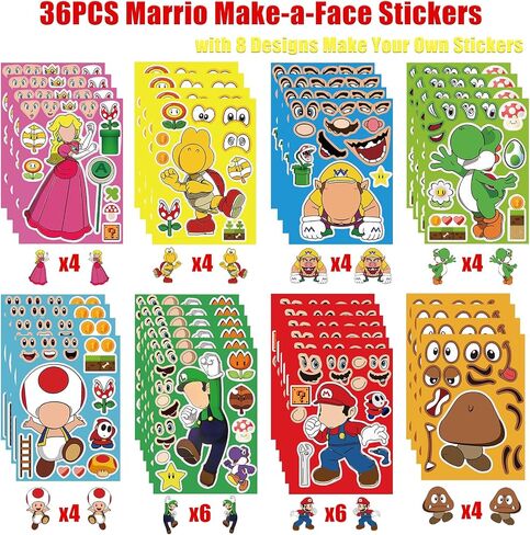 36Pcs Make-a-face Stickers, Make Your Own Stickers Fun Craft Project for Kids, Mixed and Matched with 8 Designs Characters Stickers for Party Decoration, Class Reward, Book Decor, Birthday Gifts in Saudi Arabia