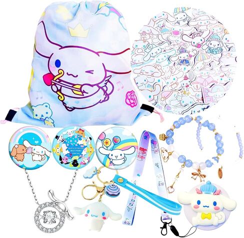 مجموعة هدايا Cinnamoroll Merchandise Stuff للفتيات، ملحقات كلب سينامو اللطيفة بما في ذلك حقيبة ظهر برباط، حبل شارة، سلسلة مفاتيح لطيفة، حامل هاتف، قلادة، سوار ساحر، ملصقات in Kuwait