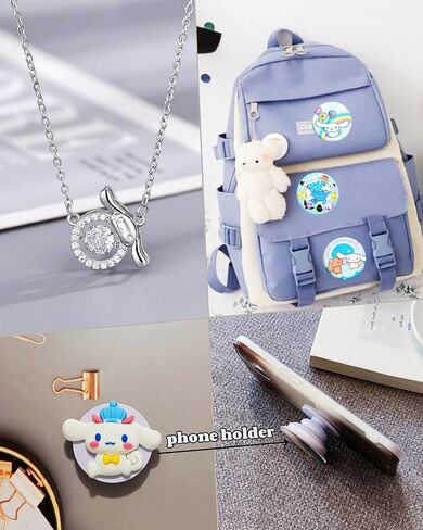 مجموعة هدايا Cinnamoroll Merchandise Stuff للفتيات، ملحقات كلب سينامو اللطيفة بما في ذلك حقيبة ظهر برباط، حبل شارة، سلسلة مفاتيح لطيفة، حامل هاتف، قلادة، سوار ساحر، ملصقات in Kuwait