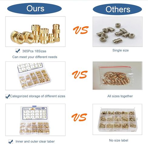 365 قطعة من إدراجات مترابطة، M2 M2.5 M3 M4 M5 M6 مجموعة متنوعة من المكسرات المخروطية المترية، إدراج مجموعة الحرارة النحاسية لمكونات الطباعة ثلاثية الأبعاد والأجزاء البلاستيكية in Kuwait