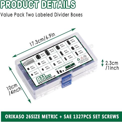 1327 قطعة 26 مقاسًا متريًا ومجموعة SAE مجموعة متنوعة من البراغي، مجموعة براغي ألين للمحرك السداسي الداخلي، 12.9 براغي سوداء من سبائك الصلب بنقطة كوب، M3 إلى M8، 1/8-40 إلى 5/16-18 in Kuwait