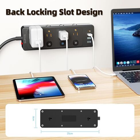 Power Strip with Individual Switches, 8 Widely Outlets with 4 USB Ports, 5.8 FT Extension Cord, Wall Mount, FCC Certification, Desk Charging Station for Home Office Dorm Room-Black in Saudi Arabia