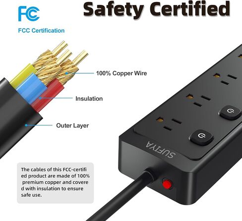 Power Strip with Individual Switches, 8 Widely Outlets with 4 USB Ports, 5.8 FT Extension Cord, Wall Mount, FCC Certification, Desk Charging Station for Home Office Dorm Room-Black in Saudi Arabia