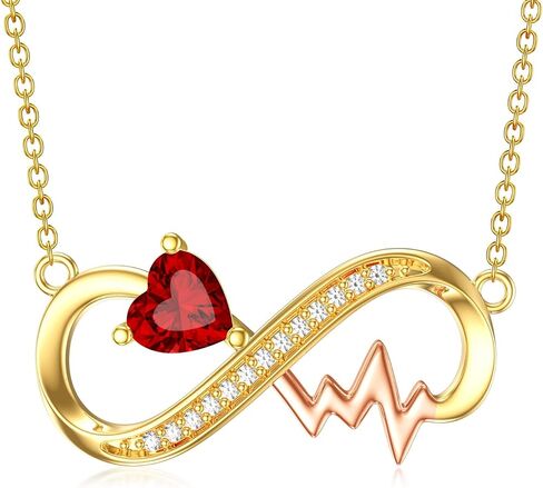 YDD 14k Solid Gold Infinity Necklace for Women Heartbeat Infinity Pendant Necklace Heart Ruby Necklace Nurse Necklace Jewelry Gifts for Her 16"-18" in Saudi Arabia