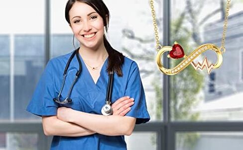 YDD 14k Solid Gold Infinity Necklace for Women Heartbeat Infinity Pendant Necklace Heart Ruby Necklace Nurse Necklace Jewelry Gifts for Her 16"-18" in Saudi Arabia