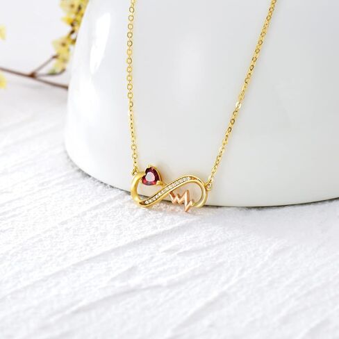 YDD 14k Solid Gold Infinity Necklace for Women Heartbeat Infinity Pendant Necklace Heart Ruby Necklace Nurse Necklace Jewelry Gifts for Her 16"-18" in Saudi Arabia