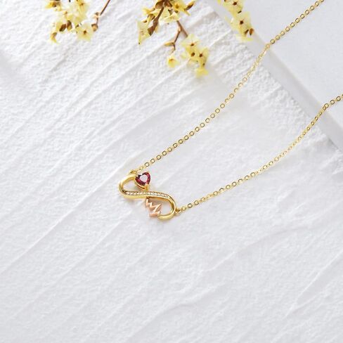 YDD 14k Solid Gold Infinity Necklace for Women Heartbeat Infinity Pendant Necklace Heart Ruby Necklace Nurse Necklace Jewelry Gifts for Her 16"-18" in Saudi Arabia