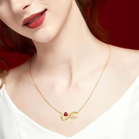 YDD 14k Solid Gold Infinity Necklace for Women Heartbeat Infinity Pendant Necklace Heart Ruby Necklace Nurse Necklace Jewelry Gifts for Her 16"-18" in Saudi Arabia