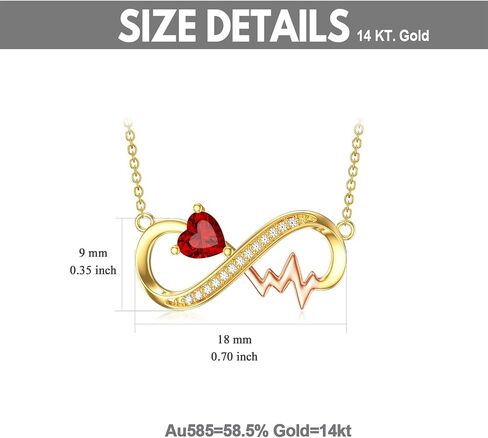 YDD 14k Solid Gold Infinity Necklace for Women Heartbeat Infinity Pendant Necklace Heart Ruby Necklace Nurse Necklace Jewelry Gifts for Her 16"-18" in Saudi Arabia
