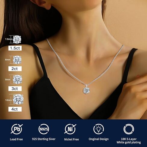 Moissanite Pendant Necklace 18K White Gold Plated 925 Sterling Silver Necklace for Women in Kuwait