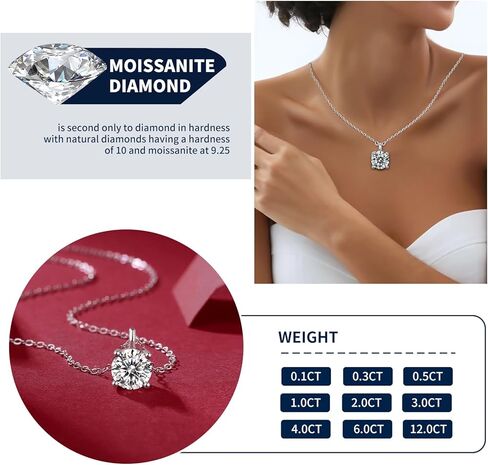 Moissanite Pendant Necklace 18K White Gold Plated 925 Sterling Silver Necklace for Women in Kuwait