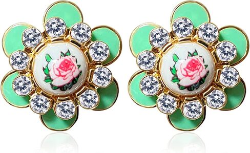 Vintage Classic Enamel Rose Stud Earrings Elegant Button Style 3D Rose Flower Hypoallergenic Pierced Stud Earrings for Women Girls in Kuwait