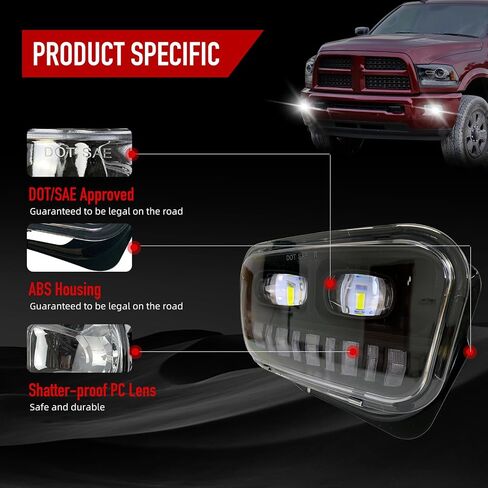 مصابيح الضباب LED&DRL متوافقة مع 2009-2012 دودج رام 1500/2010-2018 دودج رام 2500 3500 زوج واحد من مصباح الضباب الأمامي مع أضواء الجري النهارية (أبيض) وأضواء إشارة الانعطاف (العنبر) in Kuwait