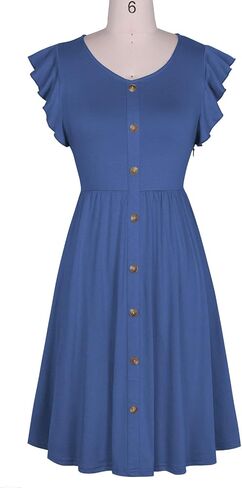 Lamilus Women's 2026 Summer Casual Swing Knee-Length Dress: V-Neck Ruffle Sleeves, Front Button Down with Side Pockets in Kuwait