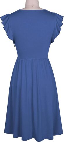Lamilus Women's 2026 Summer Casual Swing Knee-Length Dress: V-Neck Ruffle Sleeves, Front Button Down with Side Pockets in Kuwait