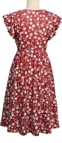 Lamilus Women's 2026 Summer Casual Swing Knee-Length Dress: V-Neck Ruffle Sleeves, Front Button Down with Side Pockets in Kuwait