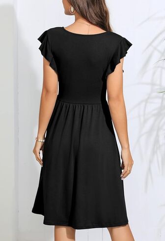 Lamilus Women's 2026 Summer Casual Swing Knee-Length Dress: V-Neck Ruffle Sleeves, Front Button Down with Side Pockets in Kuwait