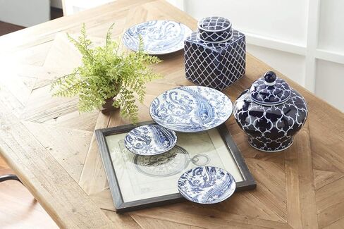 K&K Interiors 14187A برطمان زنجبيل سيراميك بغطاء مقاس 10 بوصة مع تصميم أزرق/أبيض in Kuwait