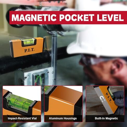 مجموعة أدوات الفقاعات الصغيرة المحمولة 4 في 1 - مستوى الجيب المغناطيسي، مستوى T، مستوى الخط المعلق، المستوى الدائري، أداة تسوية صغيرة دقيقة ومدمجة مع صندوق. in Kuwait