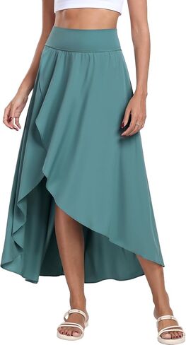IUGA High Waist Maxi Skirt with Slit Ruffle Wrap Skirt Trendy Flowy Skirts for Women Long Skirts with Shorts Underneath in Saudi Arabia