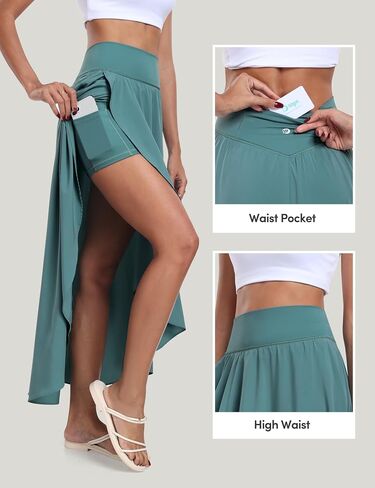 IUGA High Waist Maxi Skirt with Slit Ruffle Wrap Skirt Trendy Flowy Skirts for Women Long Skirts with Shorts Underneath in Saudi Arabia