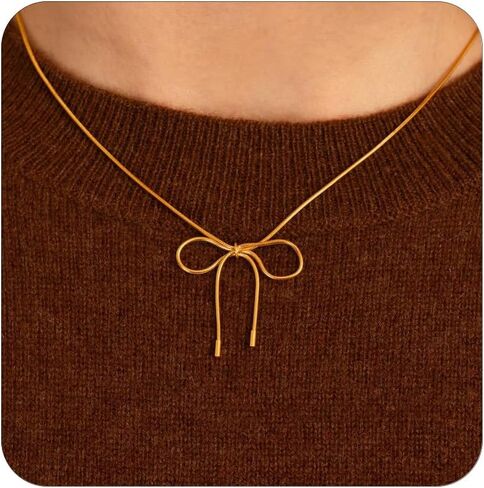 Gold Necklace for Women - Bow Necklace 14K Dainty Gold Necklace Bow Pendant Choker Chain Necklace Trendy Bow Necklaces for Women Gold Jewelry Gift in Saudi Arabia