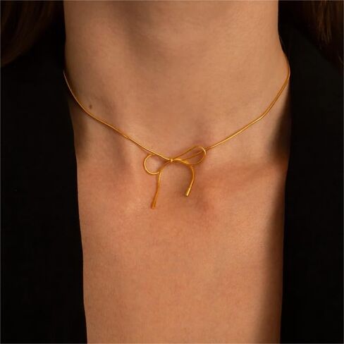Gold Necklace for Women - Bow Necklace 14K Dainty Gold Necklace Bow Pendant Choker Chain Necklace Trendy Bow Necklaces for Women Gold Jewelry Gift in Saudi Arabia
