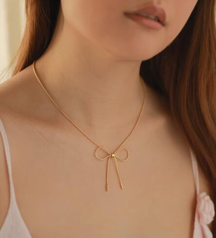 Gold Necklace for Women - Bow Necklace 14K Dainty Gold Necklace Bow Pendant Choker Chain Necklace Trendy Bow Necklaces for Women Gold Jewelry Gift in Saudi Arabia