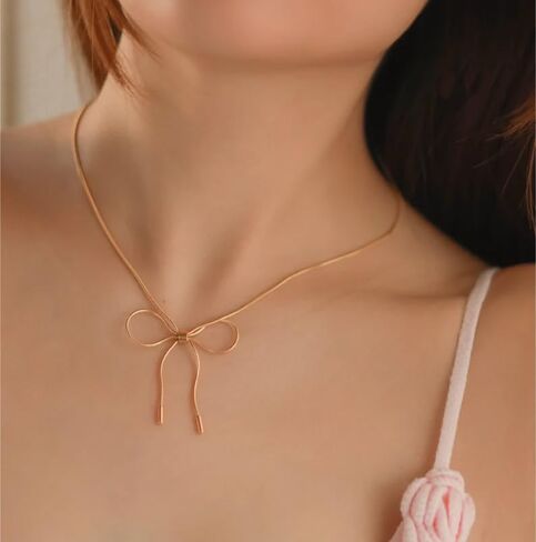 Gold Necklace for Women - Bow Necklace 14K Dainty Gold Necklace Bow Pendant Choker Chain Necklace Trendy Bow Necklaces for Women Gold Jewelry Gift in Saudi Arabia
