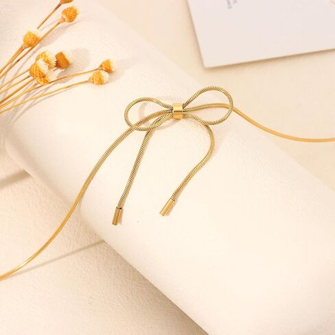 Gold Necklace for Women - Bow Necklace 14K Dainty Gold Necklace Bow Pendant Choker Chain Necklace Trendy Bow Necklaces for Women Gold Jewelry Gift in Saudi Arabia