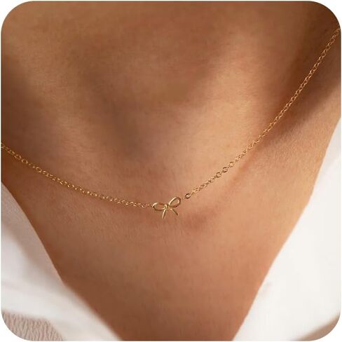Gold Necklace for Women - Bow Necklace 14K Dainty Gold Necklace Bow Pendant Choker Chain Necklace Trendy Bow Necklaces for Women Gold Jewelry Gift in Saudi Arabia