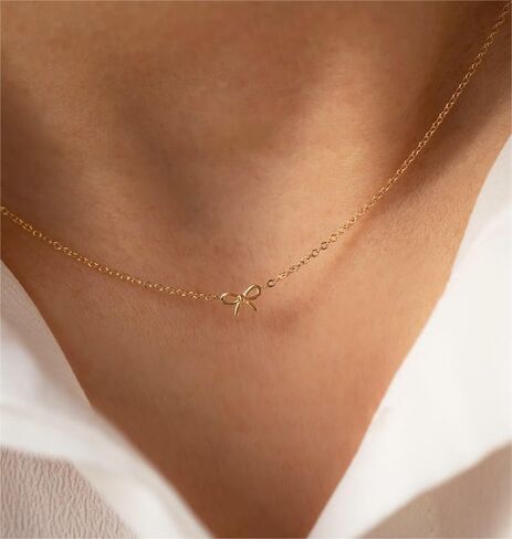 Gold Necklace for Women - Bow Necklace 14K Dainty Gold Necklace Bow Pendant Choker Chain Necklace Trendy Bow Necklaces for Women Gold Jewelry Gift in Saudi Arabia