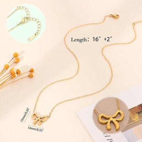 Gold Necklace for Women - Bow Necklace 14K Dainty Gold Necklace Bow Pendant Choker Chain Necklace Trendy Bow Necklaces for Women Gold Jewelry Gift in Saudi Arabia