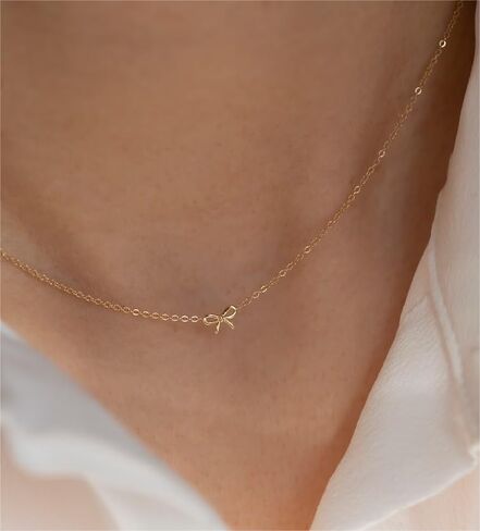 Gold Necklace for Women - Bow Necklace 14K Dainty Gold Necklace Bow Pendant Choker Chain Necklace Trendy Bow Necklaces for Women Gold Jewelry Gift in Saudi Arabia
