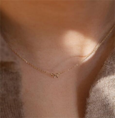 Gold Necklace for Women - Bow Necklace 14K Dainty Gold Necklace Bow Pendant Choker Chain Necklace Trendy Bow Necklaces for Women Gold Jewelry Gift in Saudi Arabia