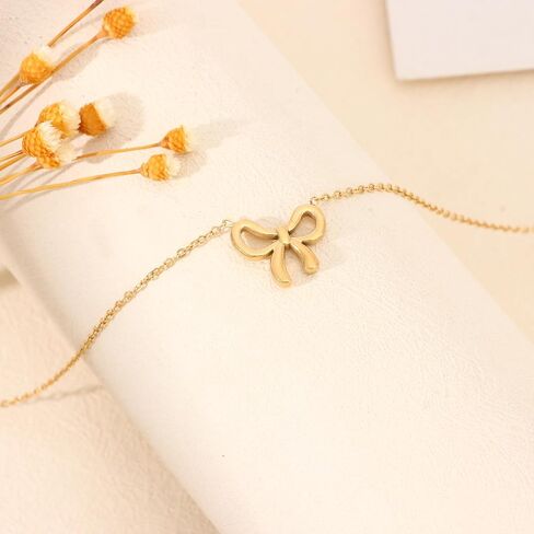Gold Necklace for Women - Bow Necklace 14K Dainty Gold Necklace Bow Pendant Choker Chain Necklace Trendy Bow Necklaces for Women Gold Jewelry Gift in Saudi Arabia