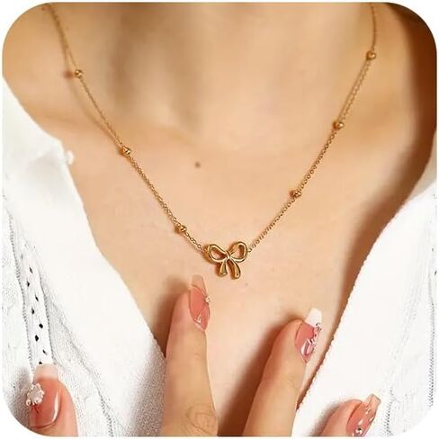 قلادة ذهبية للنساء - قلادة على شكل فيونكة 14 قيراط قلادة ذهبية أنيقة على شكل فيونكة قلادة سلسلة قلادة عصرية على شكل فيونكة للنساء هدية مجوهرات ذهبية in Kuwait