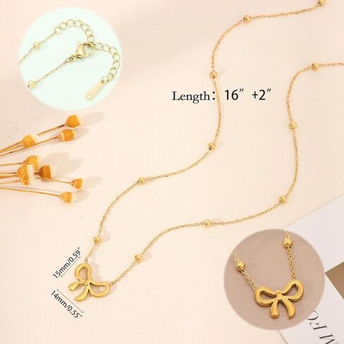 قلادة ذهبية للنساء - قلادة على شكل فيونكة 14 قيراط قلادة ذهبية أنيقة على شكل فيونكة قلادة سلسلة قلادة عصرية على شكل فيونكة للنساء هدية مجوهرات ذهبية in Kuwait