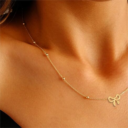 قلادة ذهبية للنساء - قلادة على شكل فيونكة 14 قيراط قلادة ذهبية أنيقة على شكل فيونكة قلادة سلسلة قلادة عصرية على شكل فيونكة للنساء هدية مجوهرات ذهبية in Kuwait