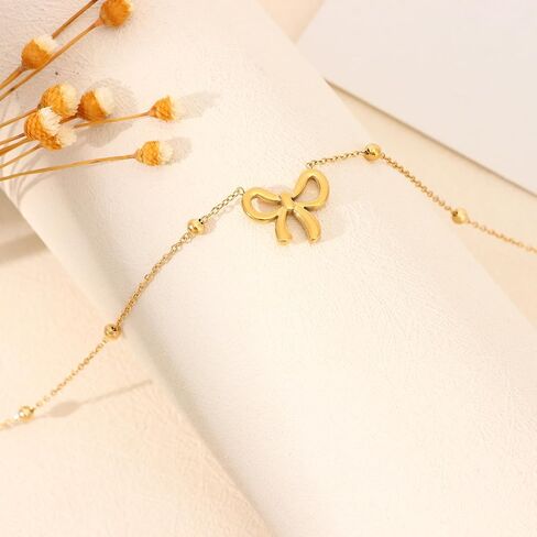 قلادة ذهبية للنساء - قلادة على شكل فيونكة 14 قيراط قلادة ذهبية أنيقة على شكل فيونكة قلادة سلسلة قلادة عصرية على شكل فيونكة للنساء هدية مجوهرات ذهبية in Kuwait