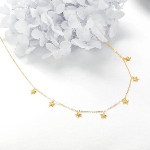 14K Solid Gold Station Necklace Real Gold Choker Chain Jewelry Gifts for Women Girls in Saudi Arabia